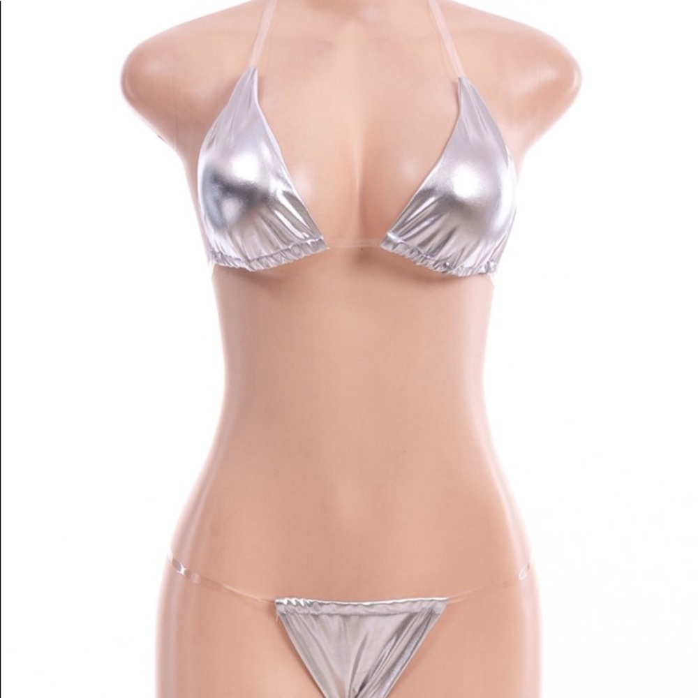 NEW‼️SILVER PADDED CLEAR STRAP - bikini - Picture 4 of 5